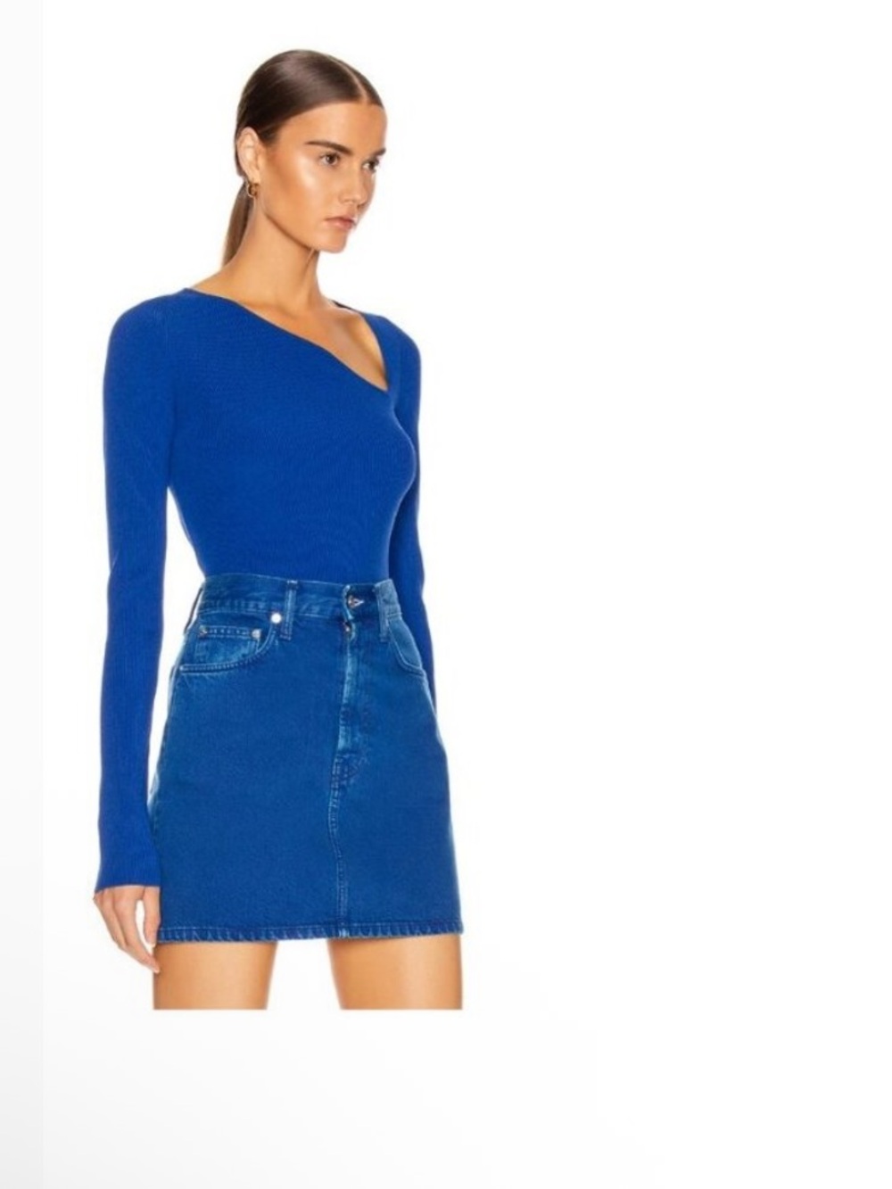 New - Helmut Lang Raglan Pullover Blue Asymmetrical Neck Sweater Small